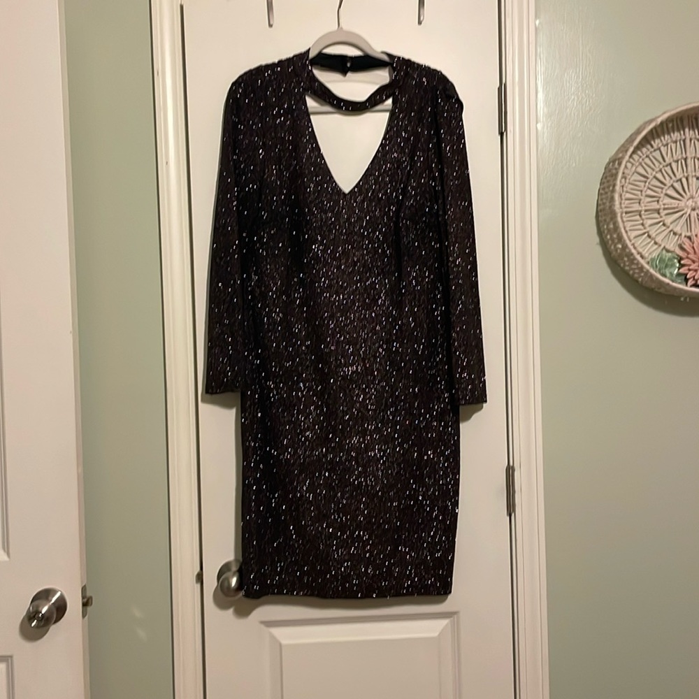 B. Smart, black, and sparkly rose gold dress